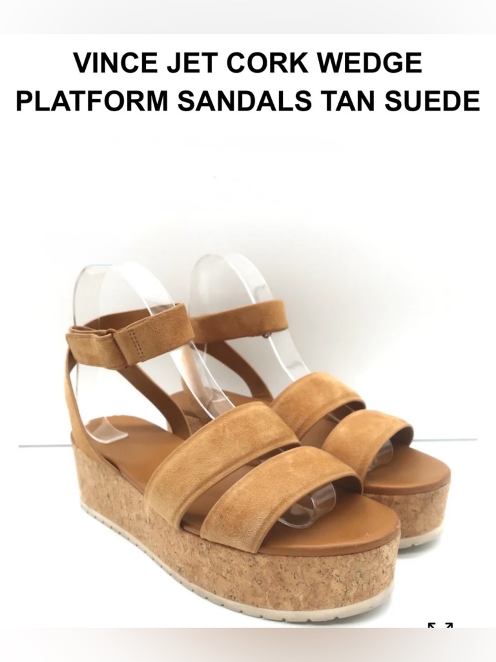 Vince Tan Suede Cork Wedge Platform Sandals